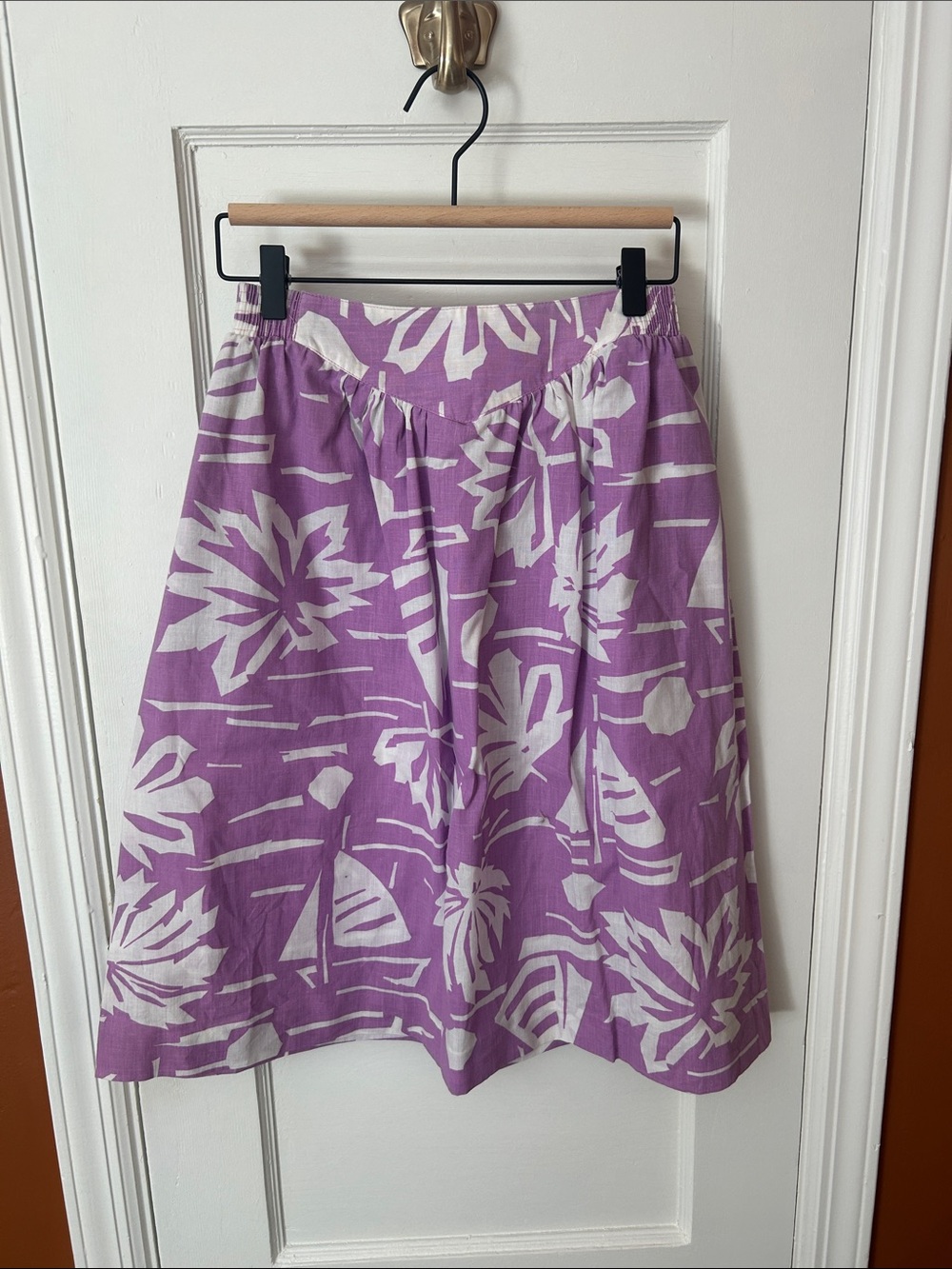 EUC Vintage Lavender Floral A-Line Midi Skirt with Elastic Waist